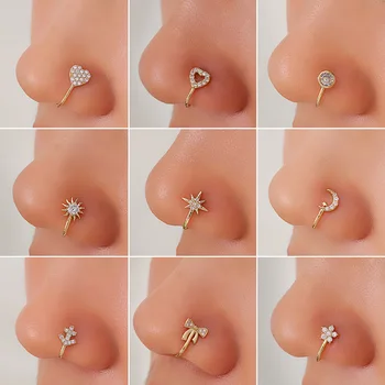 Não perfurados Clipe Nasal Vintage Cobre Zircão U Nariz em forma de Prego Ajustável Piercing jóias Jóias para mulheres