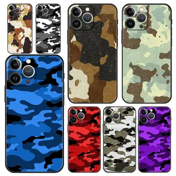  Cor da Camuflagem Preto Camo de Protecção Soft Phone Case Para iPhone 13 14 12 11 Pro MAX Mini-XR-X SE XS 7 8 Plus Preto-Cobertura Completa